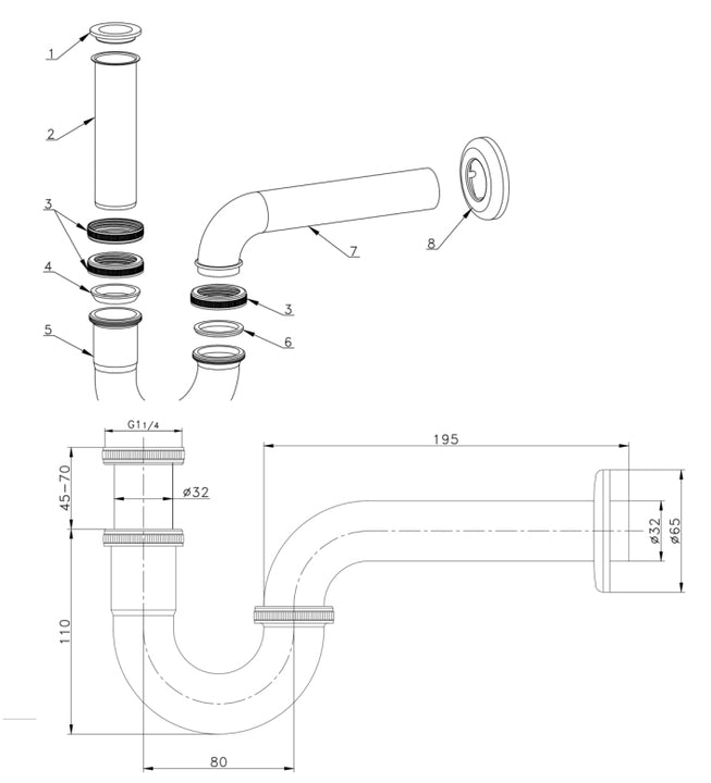 Modern G1-1/4' Bottle P Trap Wholesale Chrome Plated Brass P Drain Pipe for Bathroom Lavatory Use for Basin Waste