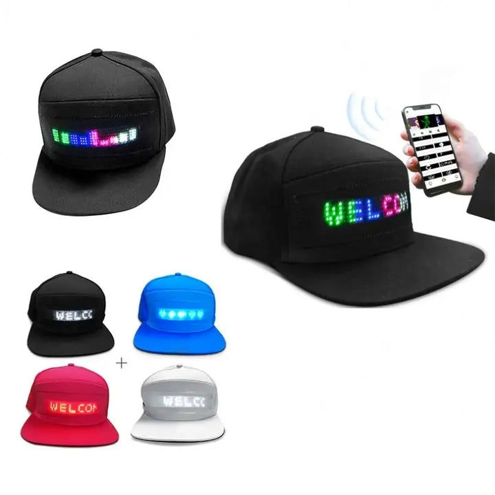 Factory Direct Sale Programmable LED Hat Mobile Phone APP Controlled Scrolling Text LED Caps
