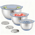 3pcs Mixing Bowl Set With Visible Lids 3 Grater Attachments Stainless Steel Salad Bowls for Kitchen Prep and Baking