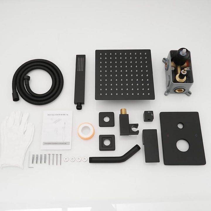 Wall Mounted Shower System, 8" High Pressure Rainfall & Handheld Shower Head Complete Faucet Set With Valve & Trim Kit Wholesale