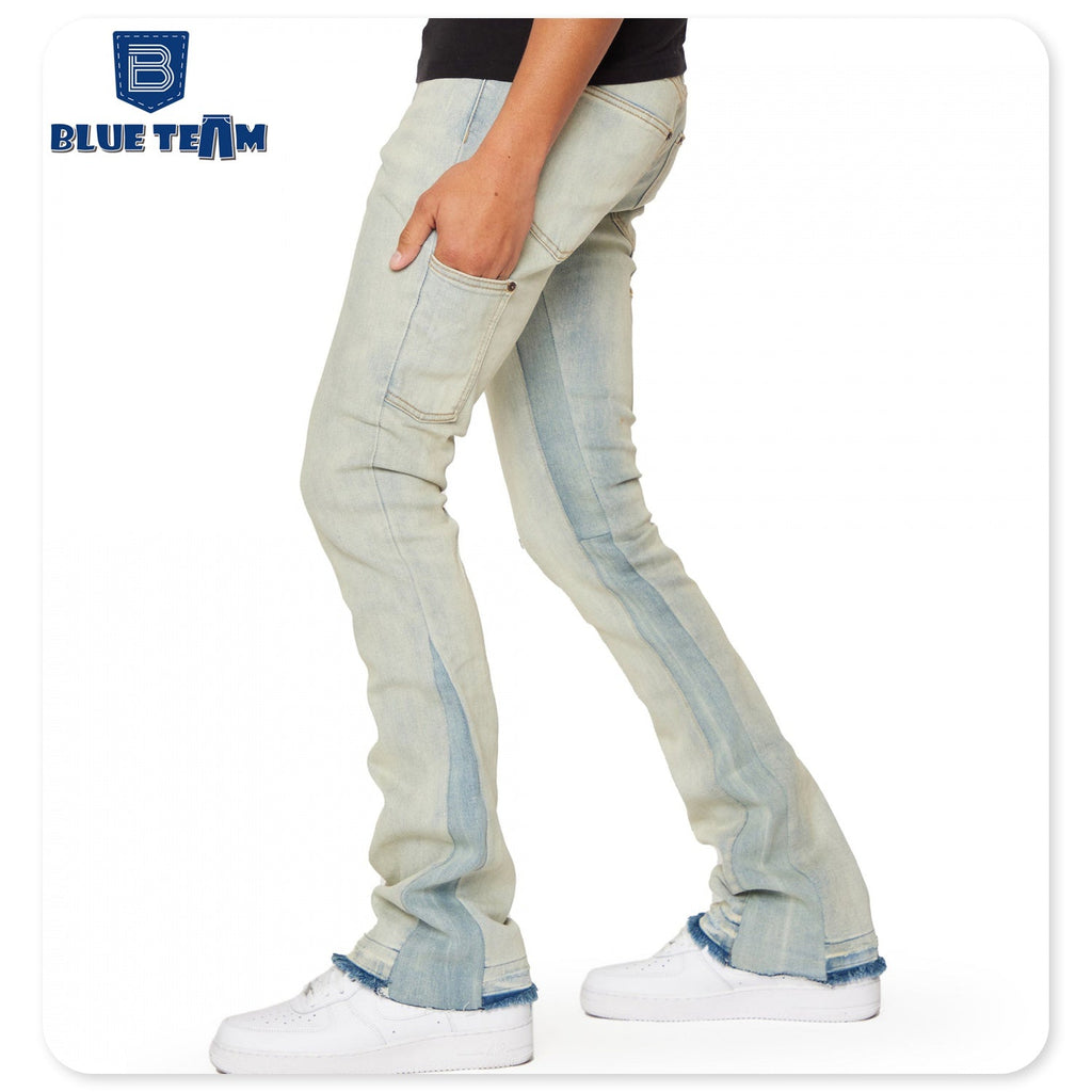 Blue Team | Custom denim jeans manufacture vintage distressed washed flare jeans mens pants skinny stacked denim streetwear