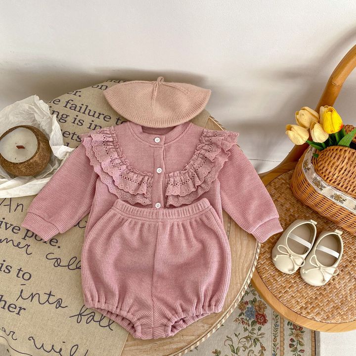 Engepapa Fall Newborn Waffle Long Sleeve Jumpsuit Infant Knit Romper Baby Girl Clothing Set Baby Girl Clothes