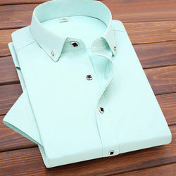 High Quality Non-ironing Men Dress Shirt Short Sleeve New Solid Male Clothing Fit Business Shirts White Blue Navy Black Red