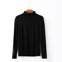 European plus size women's autumn style long sleeve T-shirt versatile solid color top turtleneck modal cotton base shirt