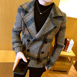 New men fall clothing 2022 plus size jacket slim-fit tartan coat men's short trend winter coats for men