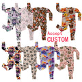 Wholesale Baby Clothing Halloween Fall Children Custom Printed Bamboo Pajamas Baby Long Zippy Romper