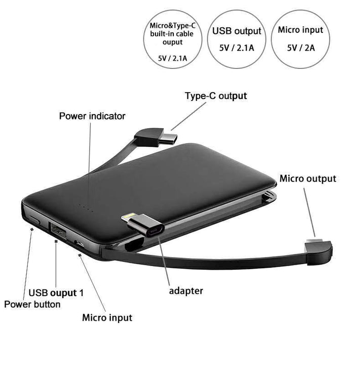 Custom Logo Credit Card Powerbank 5000mAh 10000mAh Li Polymer Portable OEM Flat Ultra Slim Thin Power Bank for iPhone