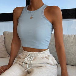 Custom Logo Vest Summer Ladies White Cotton Ribbed Women Crop Tank Top