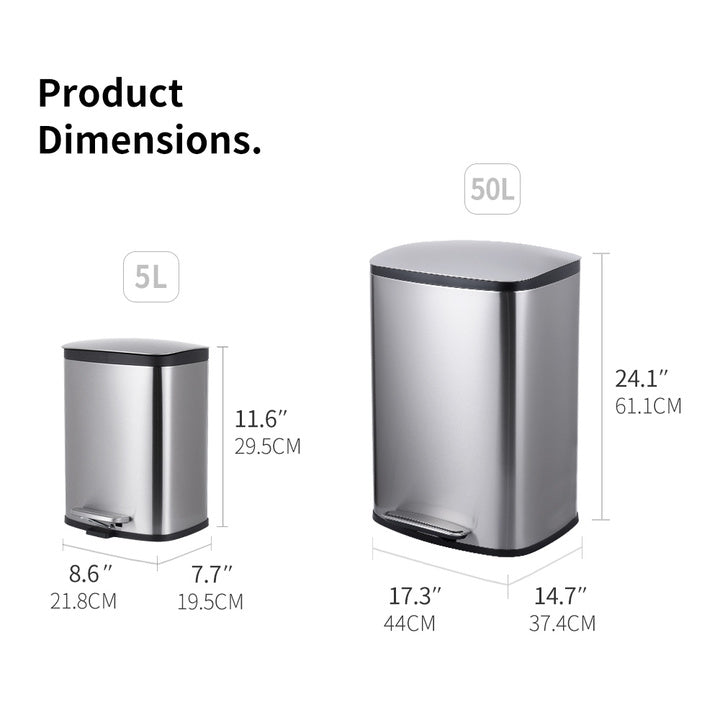 Rectangular Pedal Dustbin House Kitchen Metal Garbage Can Large Capacity 50L Trash Bin with Lid WBS139