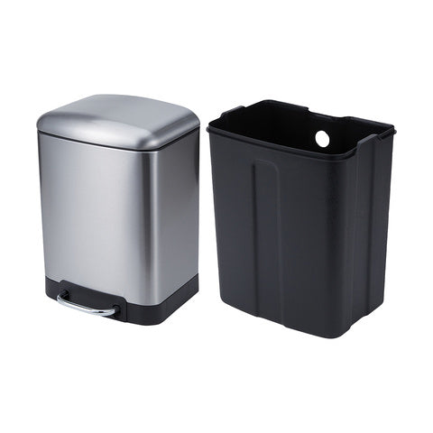 Modern 6L Brushed Stainless Steel Waste Bin Rectangle Silver Soft-Close Trash Can With Foot Pedal