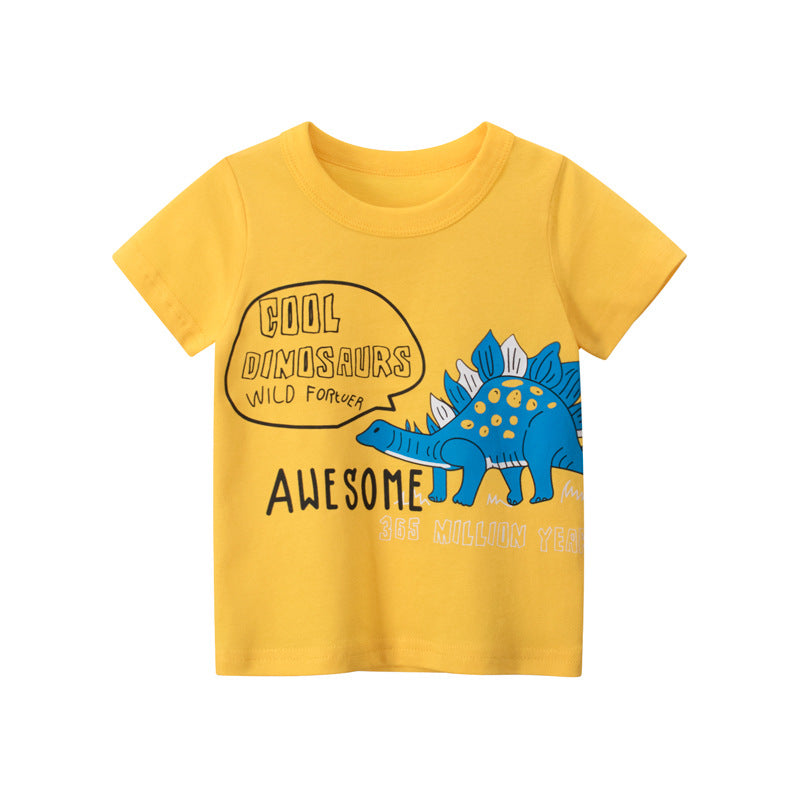 High Quality Round Neck Pullover Cotton Cartoon Dinosaur Print Baby Boys Graphic T-Shirt Kids Shirt