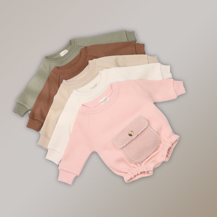 Custom Toddler Clothes Sweatshirts Kids Jumpsuits Bubble Romper Baby Fleece Neutral Kangaroo Pocket Winter Clothes Baby Rompers