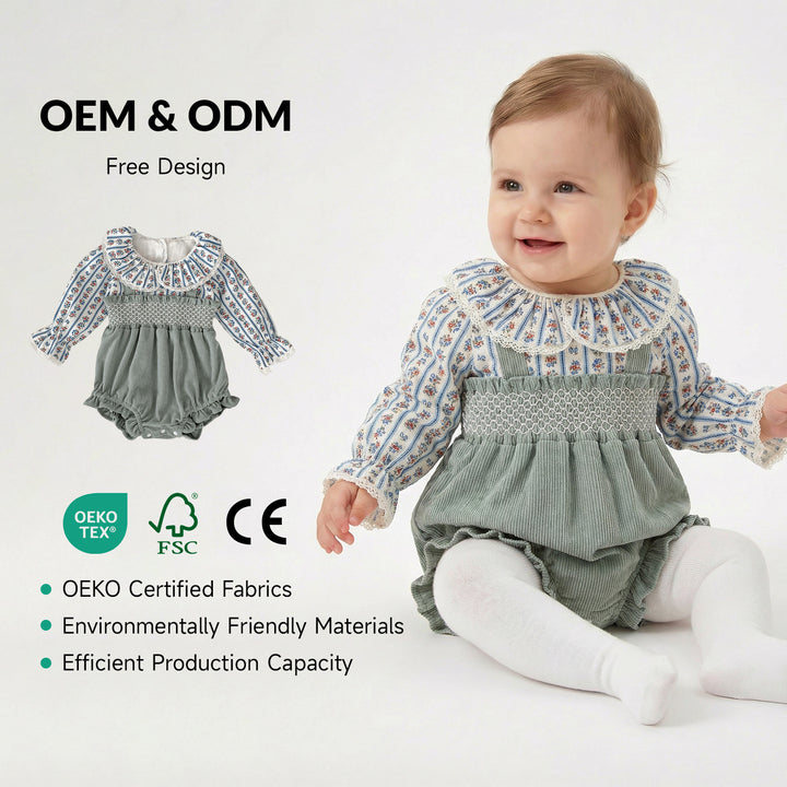 OEM ODM Autumn Infant Girls Cotton Romper Newborn Baby Flower Printed Bodysuits Long Sleeve Toddlers Clothes