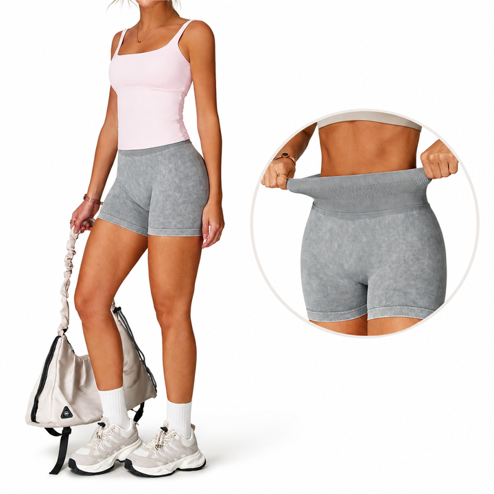 GH Custom Logo Women Sand Washed Yoga Shorts Seamless High Waist Sports Fitness Shorts