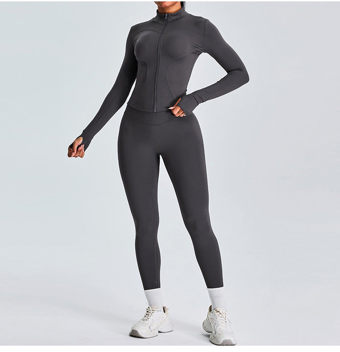 Wholesale Activewear Gym Fitness Set Breathable Sportswear Gym Yoga Leggings Sports Jacket Quick Drying Fitness 2 Pcs Yoga Set
