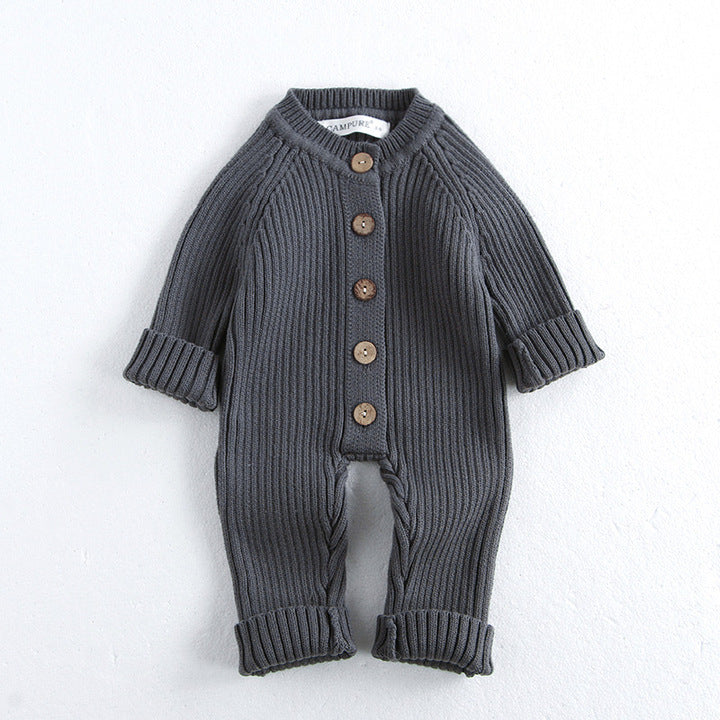 Baby Autumn and Winter Clothes Baby Solid Color Knitted Climbing Clothes Newborn Autumn Sweaters Jumpsuit