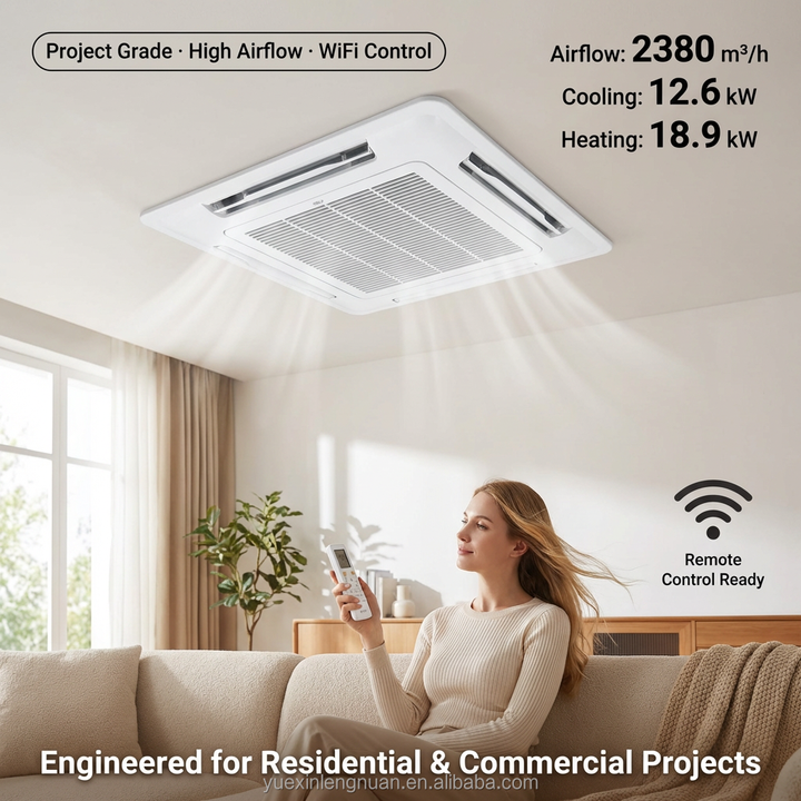 YESNCER 2380m³/h Airflow 4-Way Ceiling Cassette Fan Coil Unit with Built-in Drain Pump for Hotel Office Project HVAC System