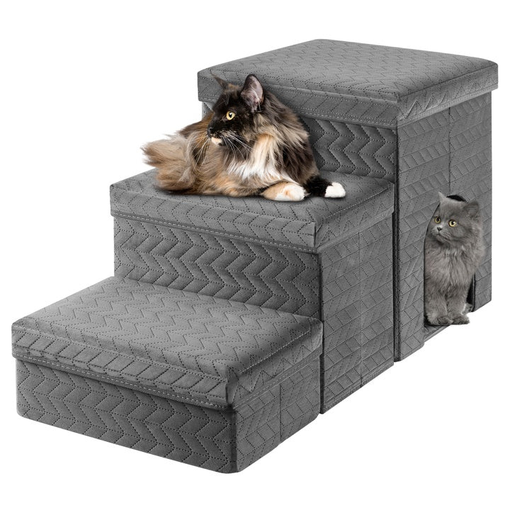 Hot Selling Foldable Pet Furniture Non-slip with Storage Box 3 Step Pet Stairs Ramp for Small Dogs and Cats