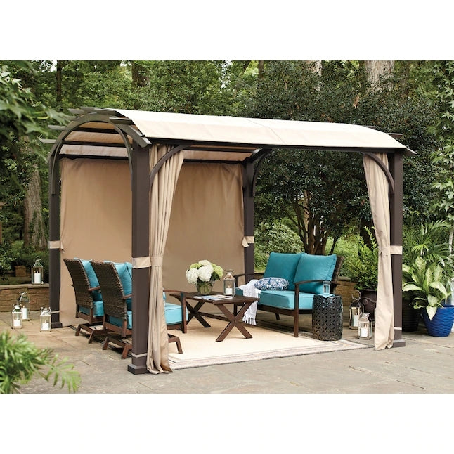 10x10ft Outdoor Gazebo Pergola Brown Metal Frame with Removable Top Cover Sunshade Patio Pergola