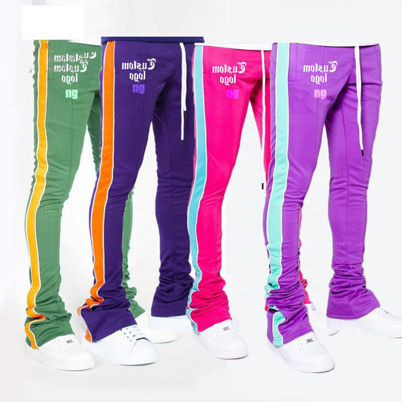 OEM Custom Logo Streetwear Flare Sweat Pants Men Women Cargo Joggers Sweatpants Stacked Flared Pants