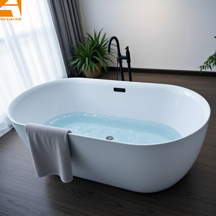 CUPC Cheap Flatbottom Seamless Freestanding Bathtub KF-787 Pure Acrylic Oval Soaking Bath Tub for Hotel Villa Centre Drainer