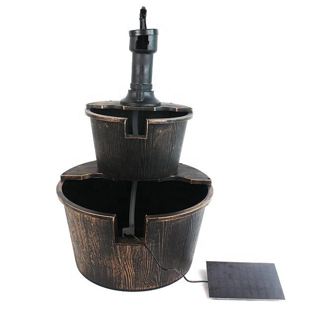 2021 Hot Home Garten jardin Garden Outdoor Solar Pump 2 Tiers Rustic Barrel Water Fountain