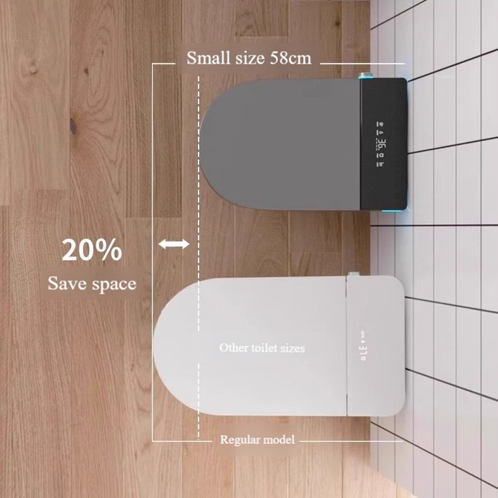 Intelligent Gray One-Piece Ceramic Bathroom Smart Toilet Automatic Flush Remote Control Seat Heating Small Size Bowl S-Trap