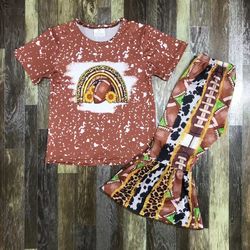 Kids Summer Outfits girl's clothing Set Short Sleeve Cow Top Flare Long Pants  Leggings 2 Piece Set
