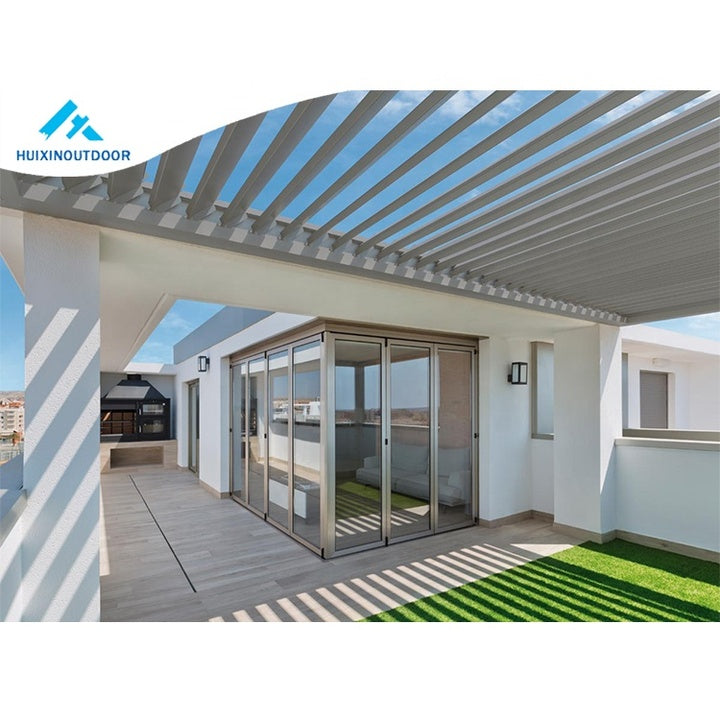 Bache Techo Giardino Side Aluminum Frame Pergula Backyard Patio Vinyl Motorised Modern Pergola Waterproof