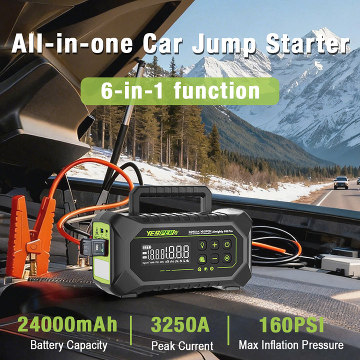 Yesper M8 Pro Multifunction Jump Starter 12V 24000mAh All in One Car Jump Starter with Air Compressor Blower Function