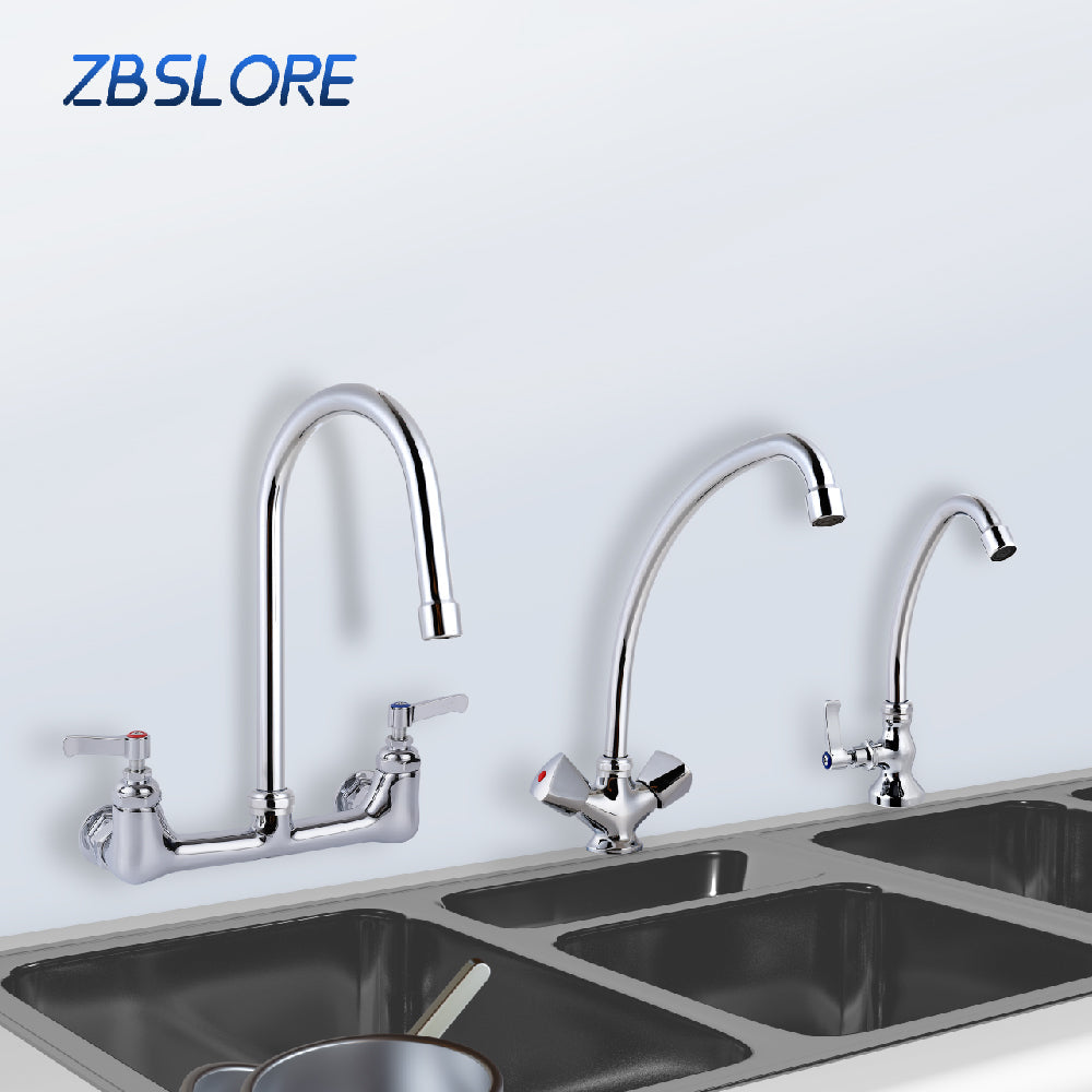 Guangdong Water Saving Swivel Gooseneck Plumbing Faucet Wall Mount Commercial Restaurant Faucet 8" Center Faucet