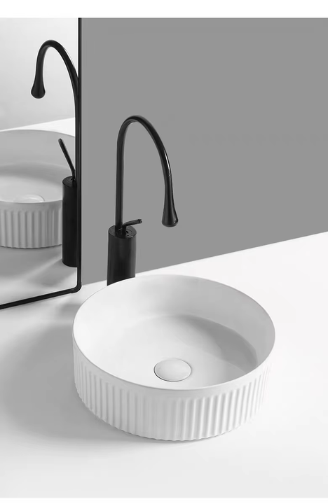 Modern Design Simple Wind Ceramic Round Basin White Thin Edge 12L Capacity Without Faucet Bathroom Hotel Household Sink