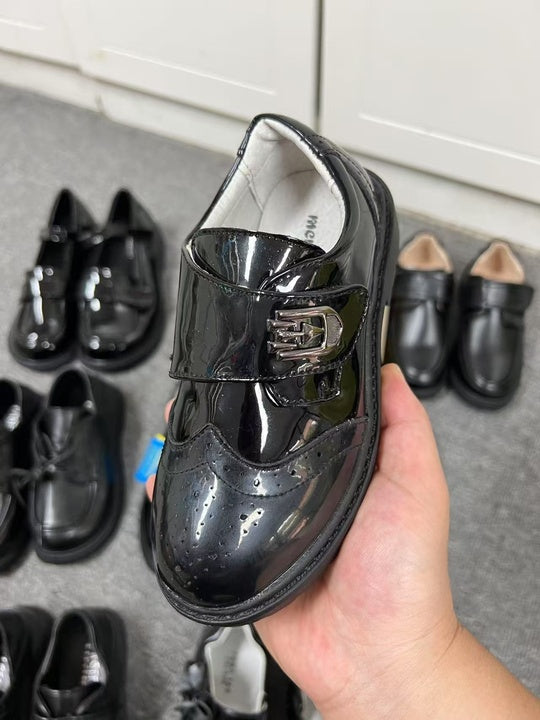 Children's Black School Shoes Soft Sole Single Shoes Boys Girls Leather Shoes Mixed Design Wholesale