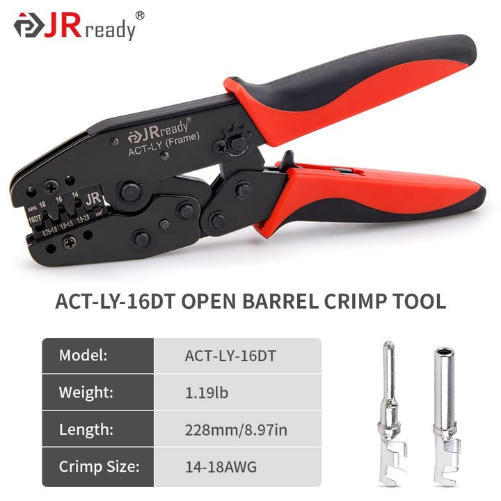 JRready ST6316 DT Deutsch Connector Kit, 2 3 4 6 8 12 Pin Connector Deutsch Crimp Tool (ACT-LY-16DT) Size 16 Stamped Contacts