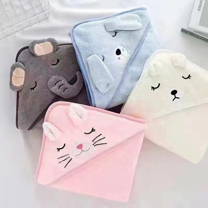 Newborn Cartoon Animal Baby Hooded Super Soft Cloak Bath Towel Kids Bathrobe Absorbent No Shedding Coral Fleece Baby Cape