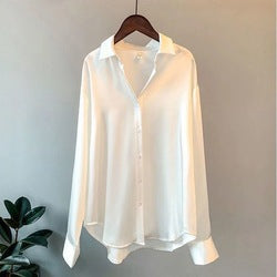 Wholesale Autumn Spring Korea straight retro design women stain shirt solid color long sleeve causal lady's tops blouse shirt