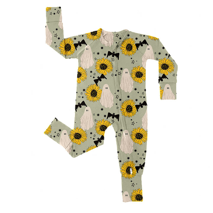 Wholesale Baby Clothing Halloween Fall Children Custom Printed Bamboo Pajamas Baby Long Zippy Romper