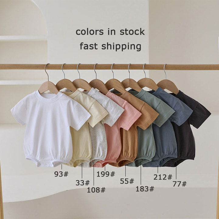 Wholesale Ready to Ship Summer Baby Wear Solid Short Sleeve Oversized Baby Girls Bubble Rompers