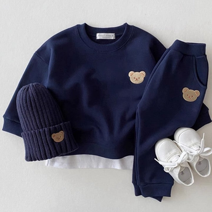 Autumn Children Long-sleeved High-quality Cotton Cartoon Bear Round Neck Sweater and Pants Two-piece Children's Girl Set