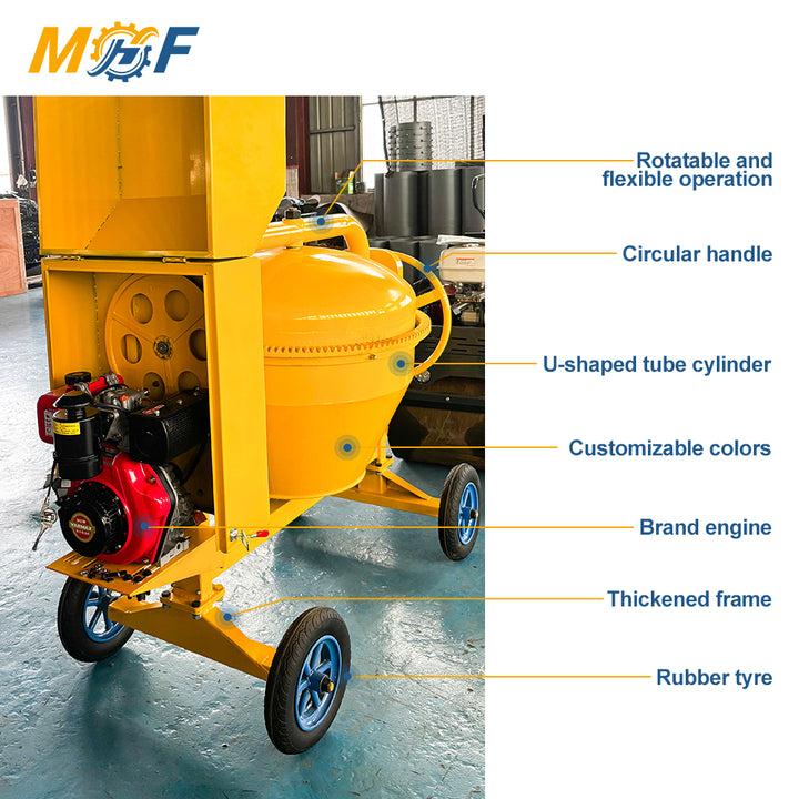 MHF Hot Sale 350L 4-Wheel Gasoline Powered Mobile Concrete Mixer for Construction Site