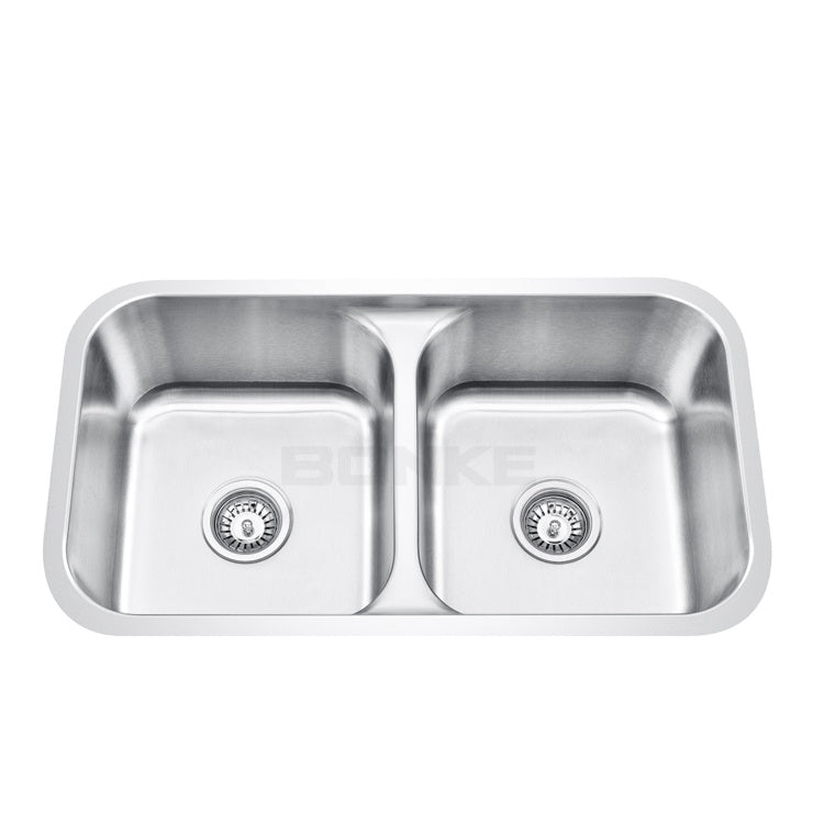 33-INCH UNDERMOUNT STAINLESS STEEL 18 GAUGE DOUBLE BOWL KITCHEN SINK