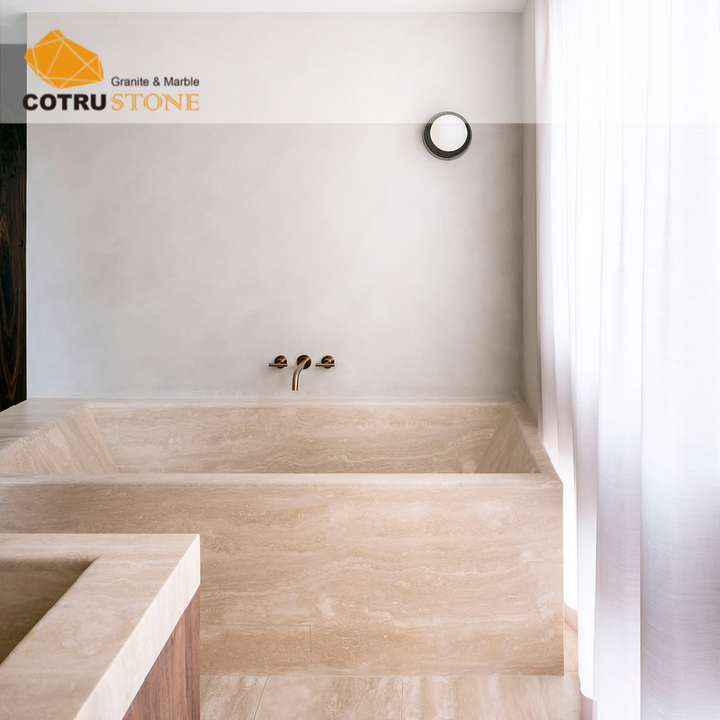 Cotrustone Customized Modern square Shape Stone Bathtub Travertine Bathtub Natural Stone Tub
