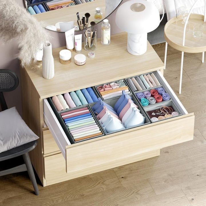 3 Pack Drawer Organizer Grey Storage Bins for Closet Baby Clothes Baby Underwear Bra Cabinet Organizers Sock Storage Box