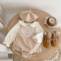 Spring Autumn Newborn Infant Toddler Clothing Turn-Down Collar Top Ribbed Cotton Romper Baby Girls Clothes Set