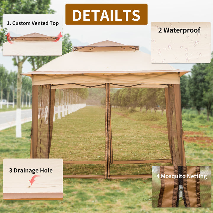 Outdoor Patio 11'x11' Gazebos Sun Shelter, Metal Frame with Fabric Top, Garden Gazebo Tent