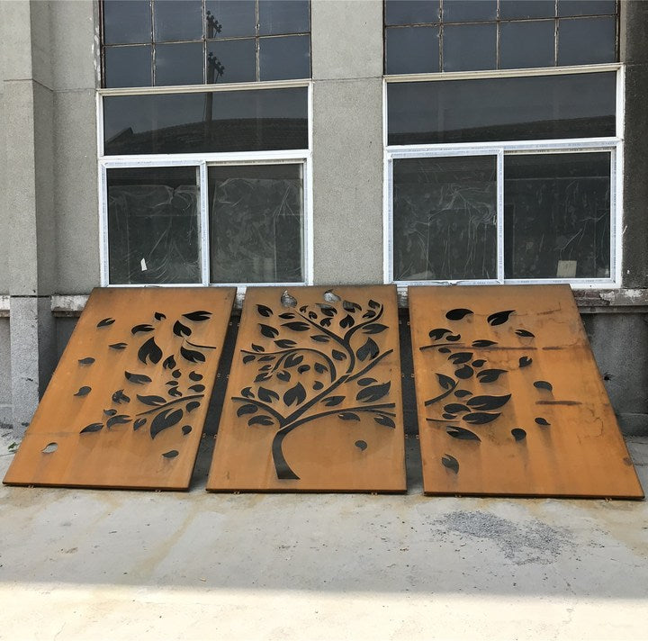 Laser Cut Decorative Outdoor Garden Privacy Art Metal Screens Panels Corten Steel Garden Screen