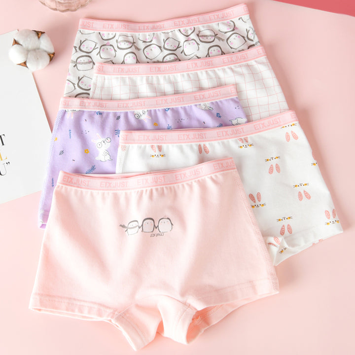 5PCS/box Pack Breathable Custom Cotton Elastic Soft Cute Girl Underwear Kids Boxer Briefs Girls