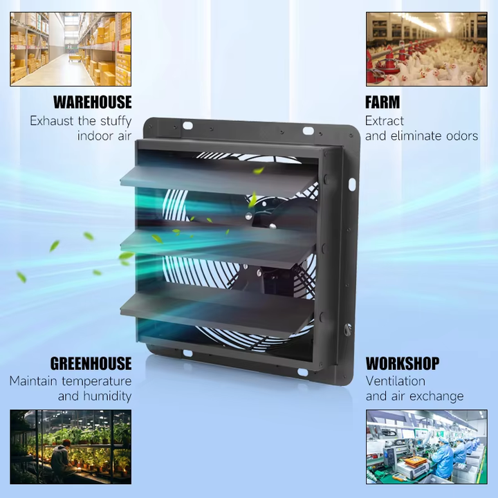12 Inch DC Brushless Solar Powered Shutter Exhaust Fan OEM Wall-Mounted for Factories Basements Chicken Coops Car Parks