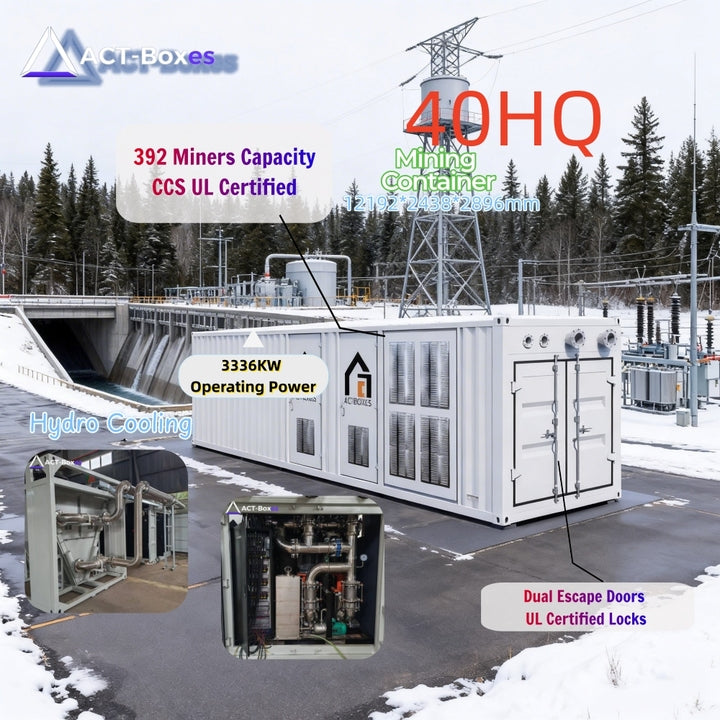 ACT Hydro Cooling Mining Container 40HC 2.5MW 336 Units S21 S23 Heat Exchanger Pump Heat Reuse OEM Quality Hight Smart PDU