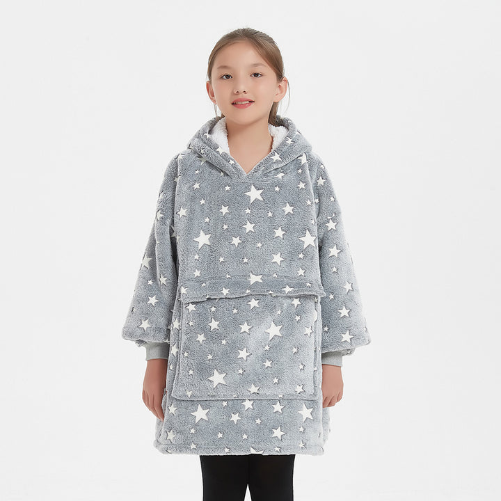 OEM Children Sweatshirt Wearable Luminous Oversized Sweater Flannel Sherpa Hoodie Blankets for Kids